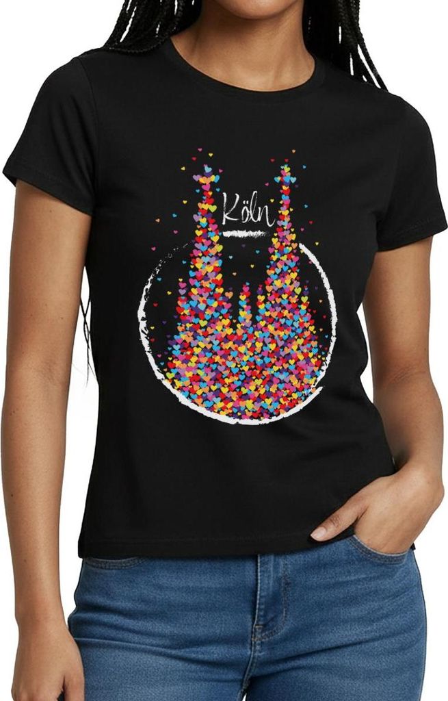 Spreadshirt Köln Kölner Dom Karneval Fasching Konfetti Frauen T-Shirt, S, Schwarz