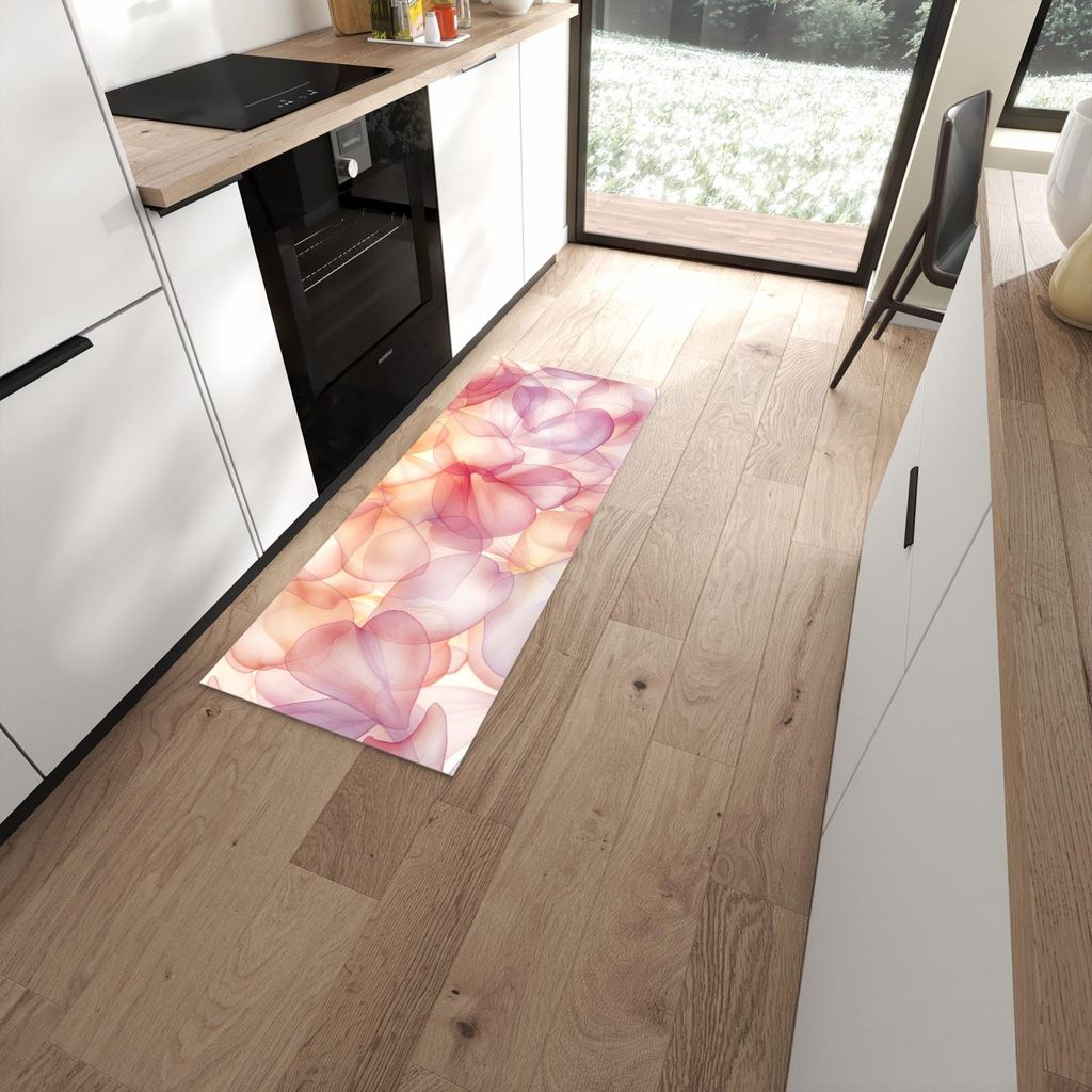 Küchenteppich 60x150cm rutschfest & abwischbar PVC Läufer - Zarte Blütenblätter