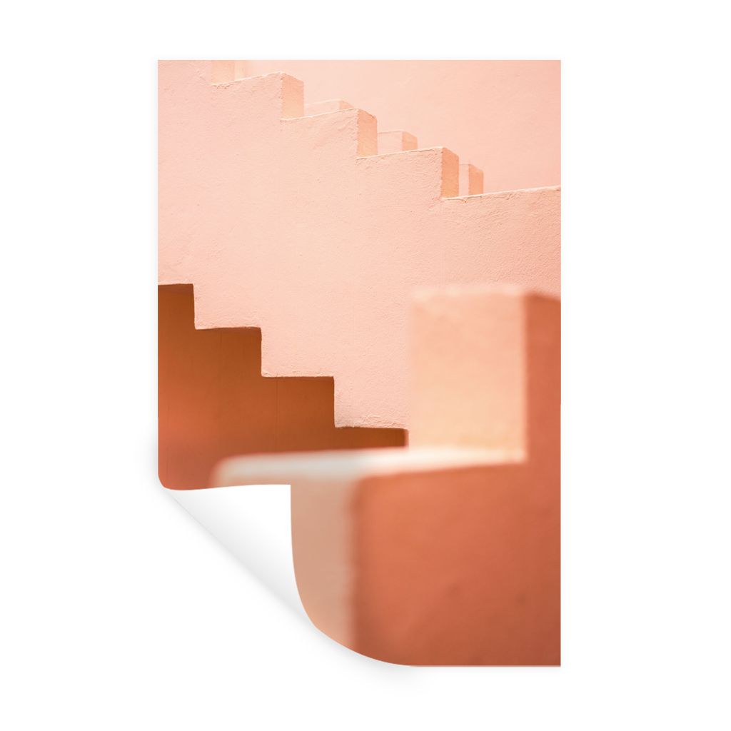 MuchoWow Wandtattoo Wandsticker Wandaufkleber Architektur - Treppe - Pastell - Rosa 20x30 cm Selbstklebend und Repositionierbar - Sticker - Dekor...