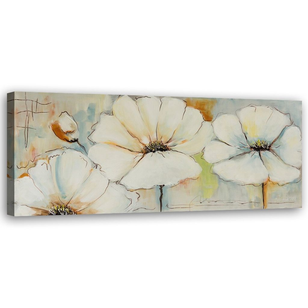 Leinwandbild pastell gemalte blumen 150x50 cm Feeby beige wandbild bereit zum aufhängen