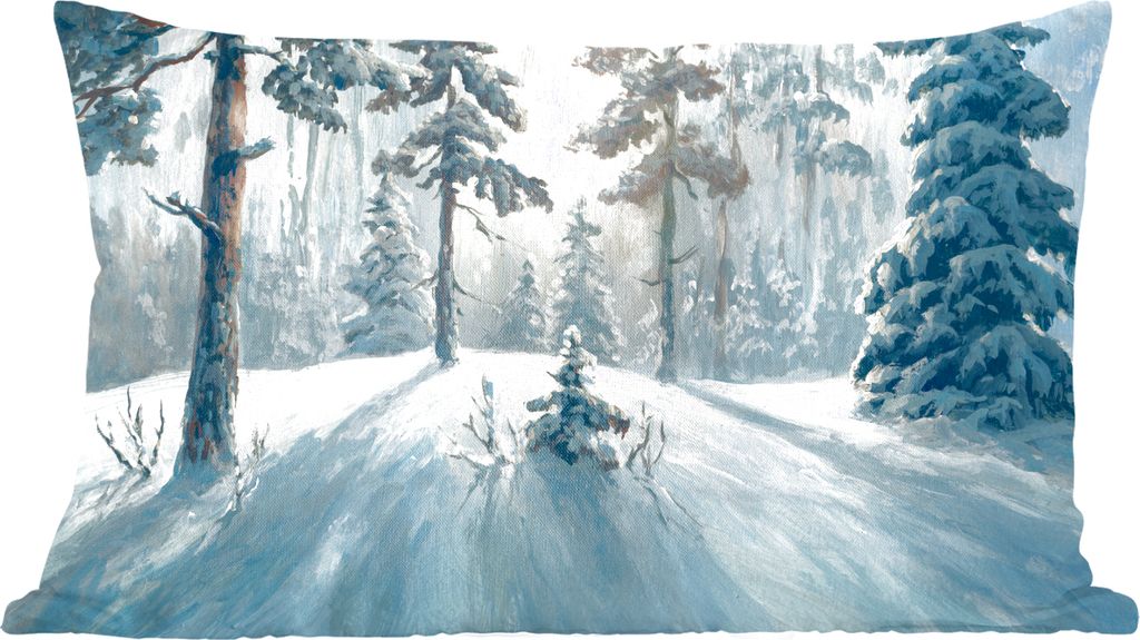 MuchoWow Zierkissen Sofakissen Wohnzimmer Dekokissen 50x30 cm Schnee - Wald - Winter - Wohnzimmerdekoration - Polster mit Photo
