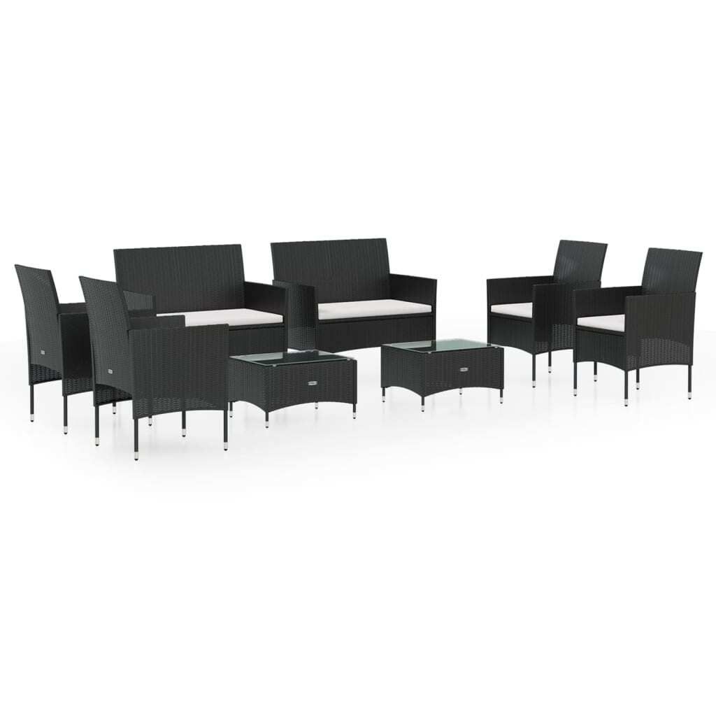 vidaXL 8-tlg. Garten-Lounge-Set mit Auflagen Poly Rattan Schwarz