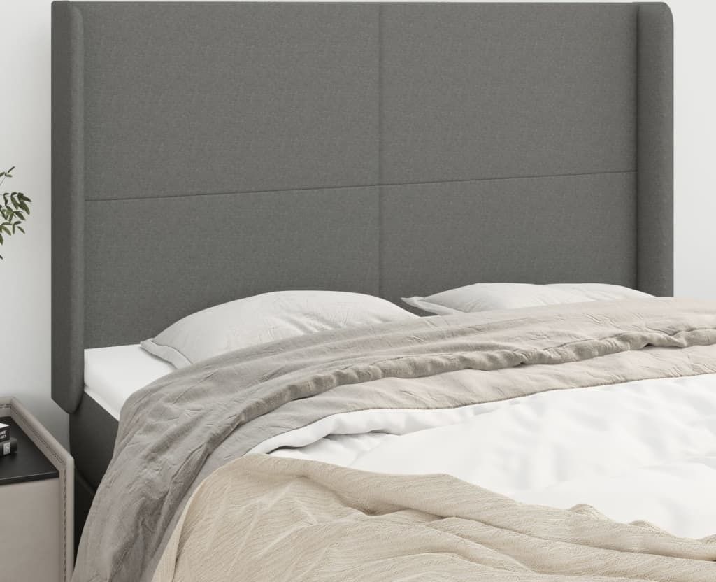 The Living Store Kopfteil mit Ohren Dunkelgrau 147x16x118/128 cm Stoff