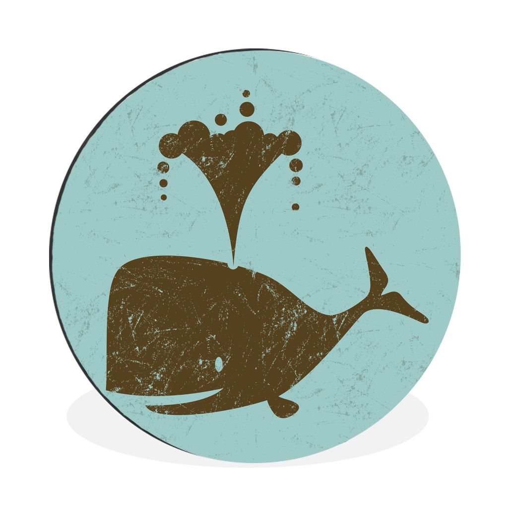 MuchoWow Aluminium Wandkreis Illustration der Silhouette eines Wals Ø 30 cm Wanddeko Modern Wohnzimmer - Wand Bild - Wohnzimmer - Runde Bilder -...