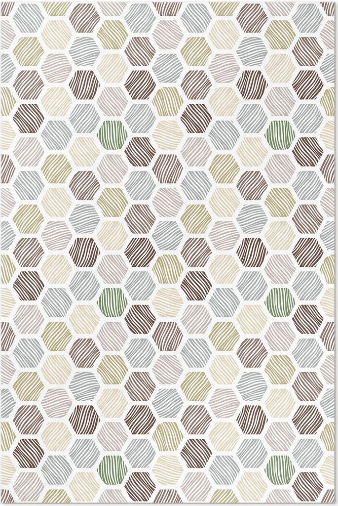 Gemusterte Sechsecke in Pastell-Boho-Farben – Vinyl Fußmatte – 140x210 cm – Rutschfest, Pflegeleicht & Langlebig