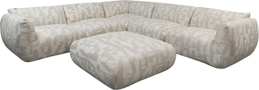 Ecksofa Amsterdam als 6-Sitzer mit Ottoman - Cremeweiß