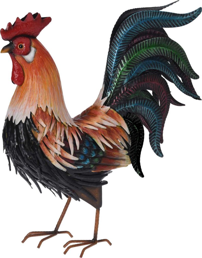 ProGarden Gartenfigur Hahn aus Metall, braun-blau-rot, Produktbild 