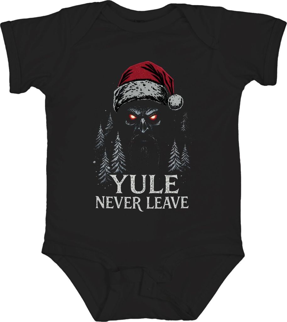 YULE NEVER LEAVE Grusel Weihnachtsmann Totenkopf rote Augen Bart Unisex Baby Body, Schwarz, 12/18