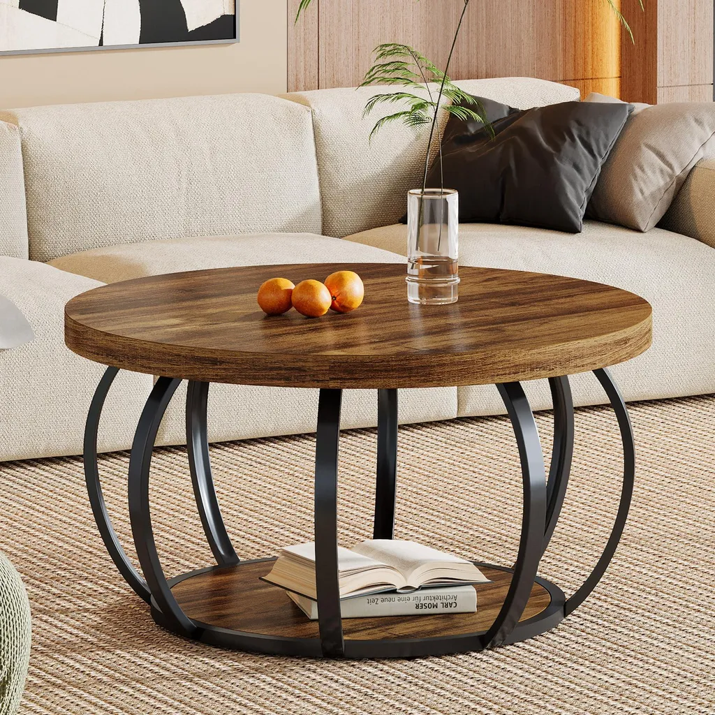 Table d'appoint canapé bois 80cm, table basse ronde pour petit salon