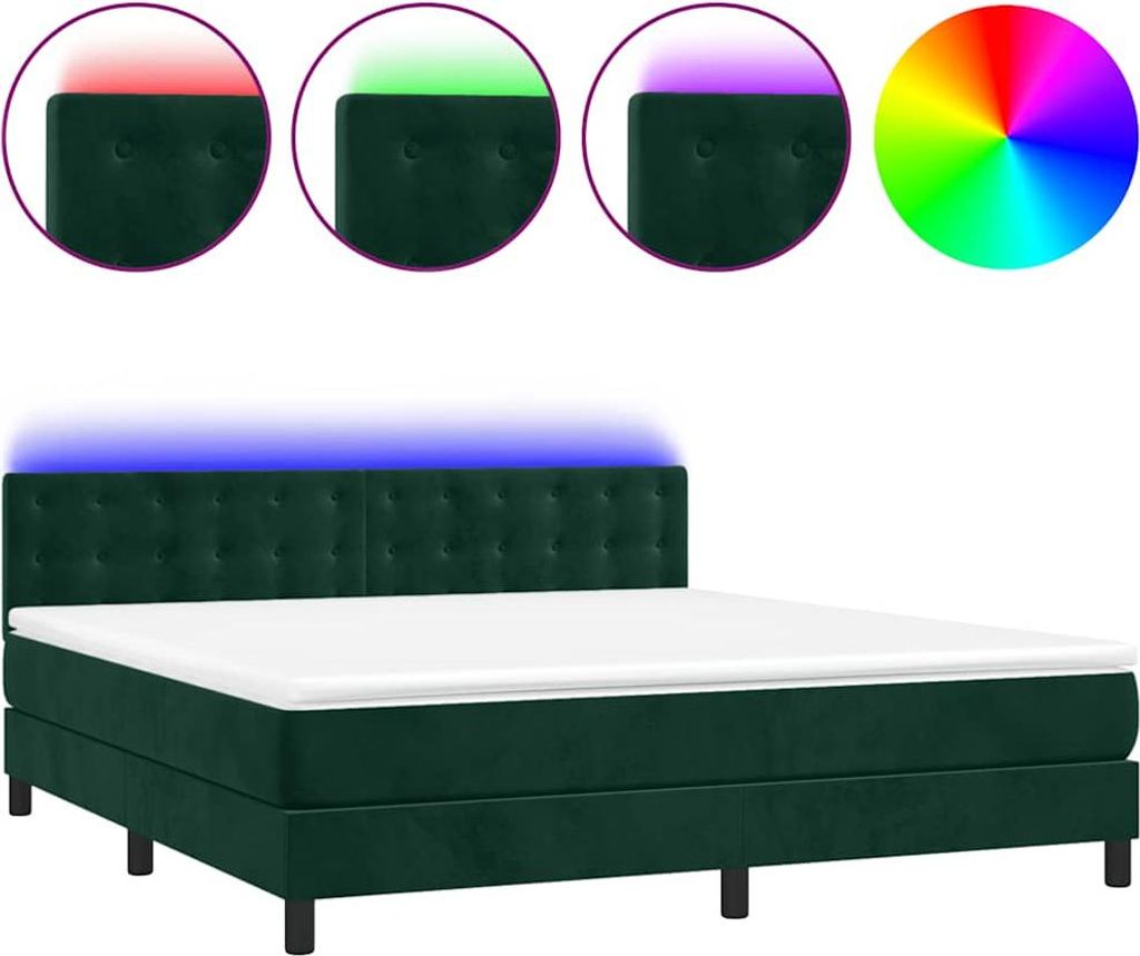 vidaXL Boxspringbett mit Matratze & LED Dunkelgrün 180x200 cm Samt