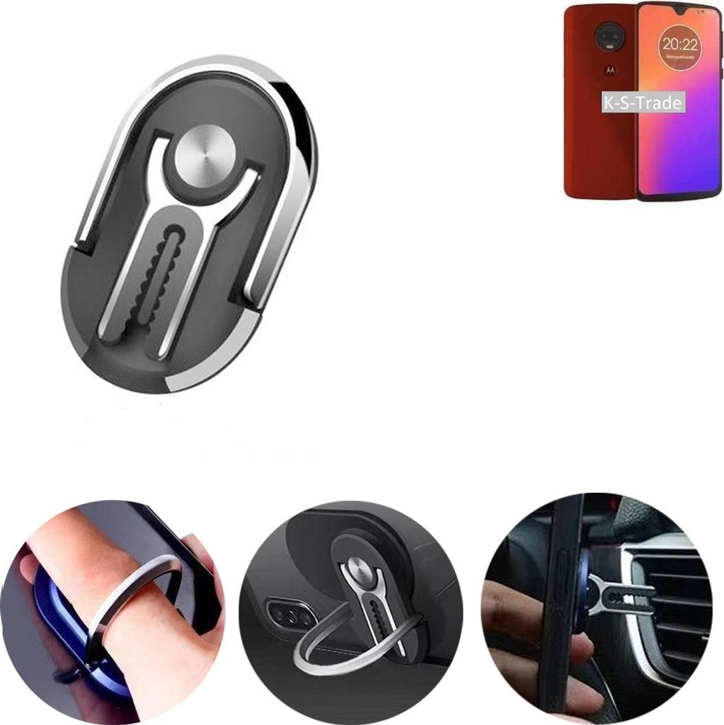 K-S-Trade 3in1 Smartphone-Ring Handy-Ring kompatibel mit Motorola Moto G7 Plus Fingerhalterung Handyring Tischständer Lüftungsgitter-Halterung