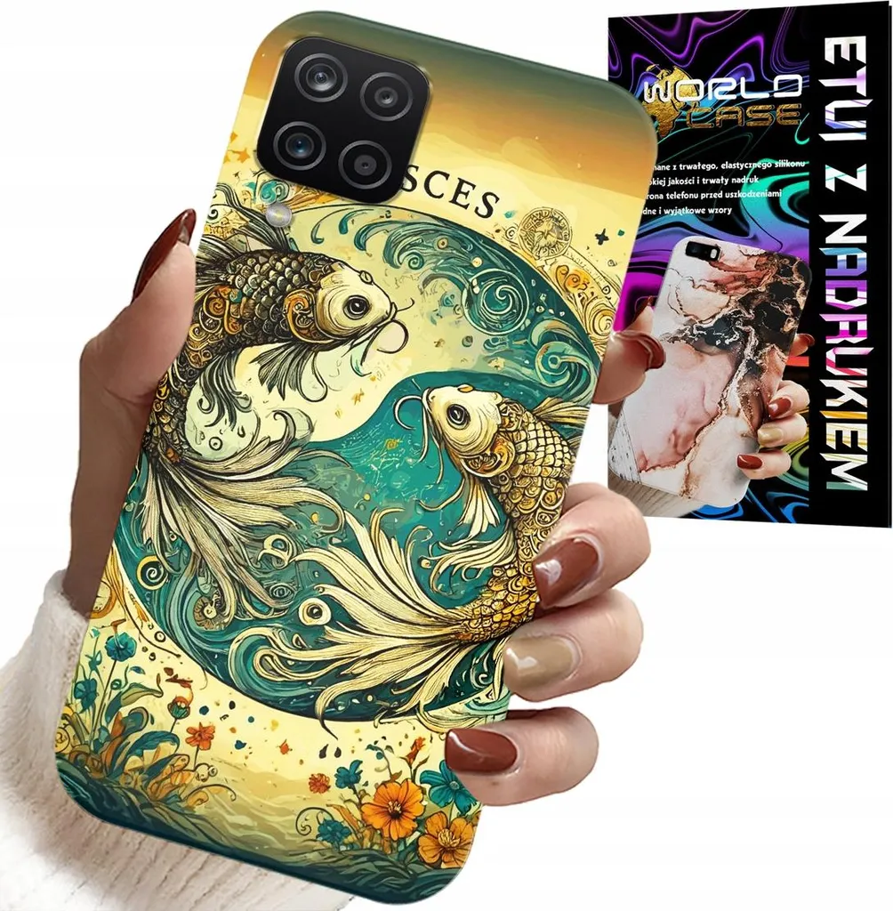 Cover Samsung A22 5G Segno Pesci Oro - Custodia Astronomia Lamina