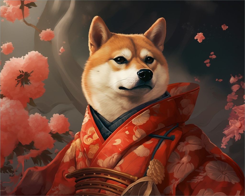 Wallario Poster - Samurai Shiba, Kunstdruck Größe: 40 x 50 cm