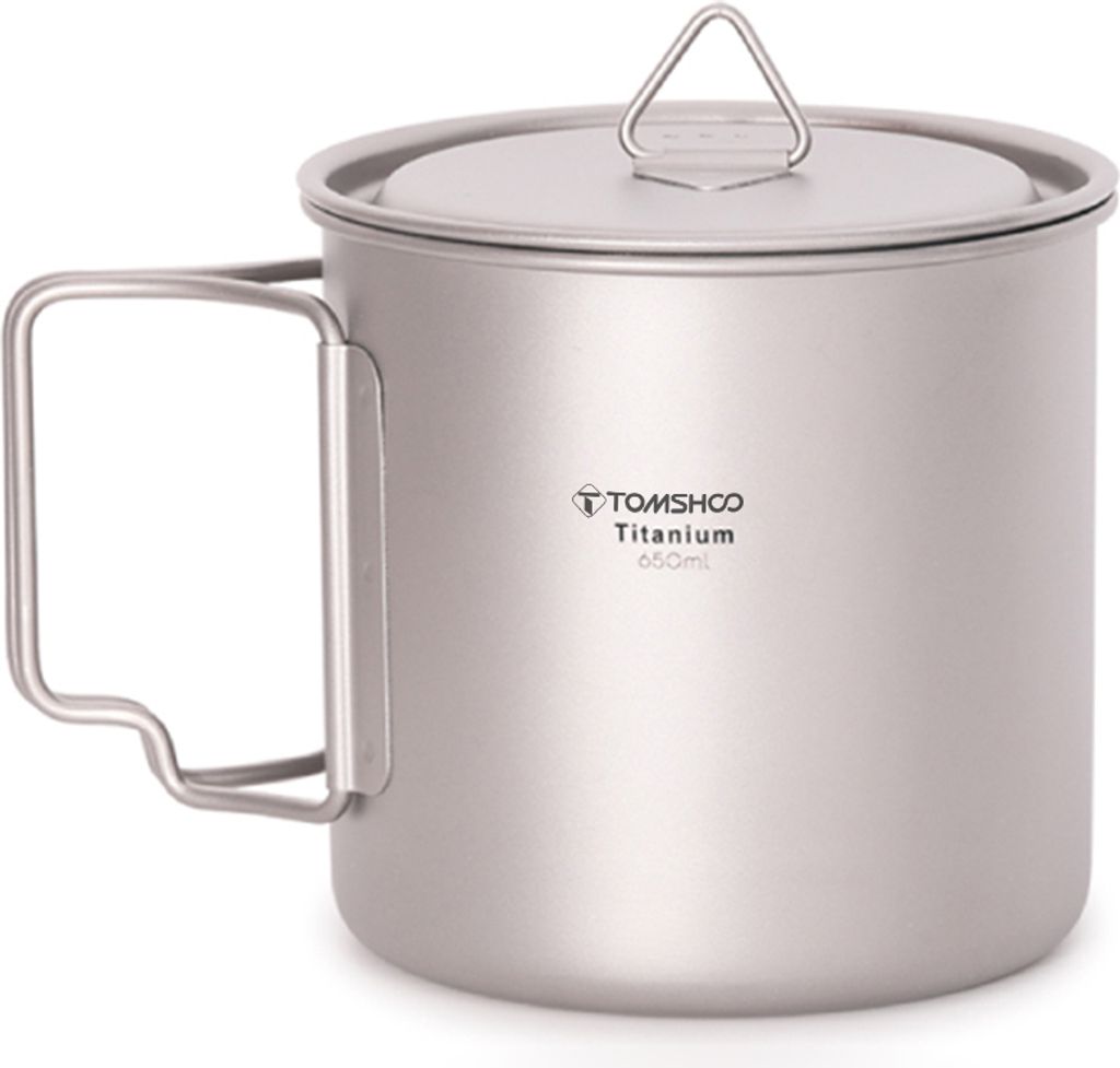 TOMSHOO Ultraleichter Titanbecher im Freien Tragbarer Camping-Picknick-Wasserbecher mit faltbarem Griff 300 ml / 350 ml / 420 ml / 450 ml / 550 ml ...