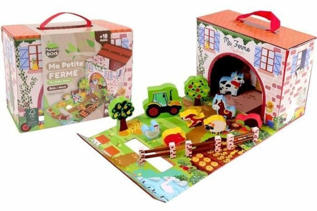MGM Jouets Spielhaus im Landhausstil - HOLZPLANET - - 12 Teile - Kinderspielzeug - ab 18 Monaten