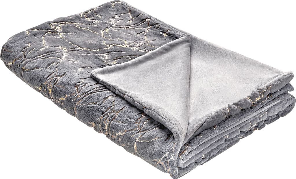 BELIANI Tagesdecke Grau 150 x 200 cm Marmor-Design Gold flauschig weich modern elegant für Schlafzimmer Wohnzimmer