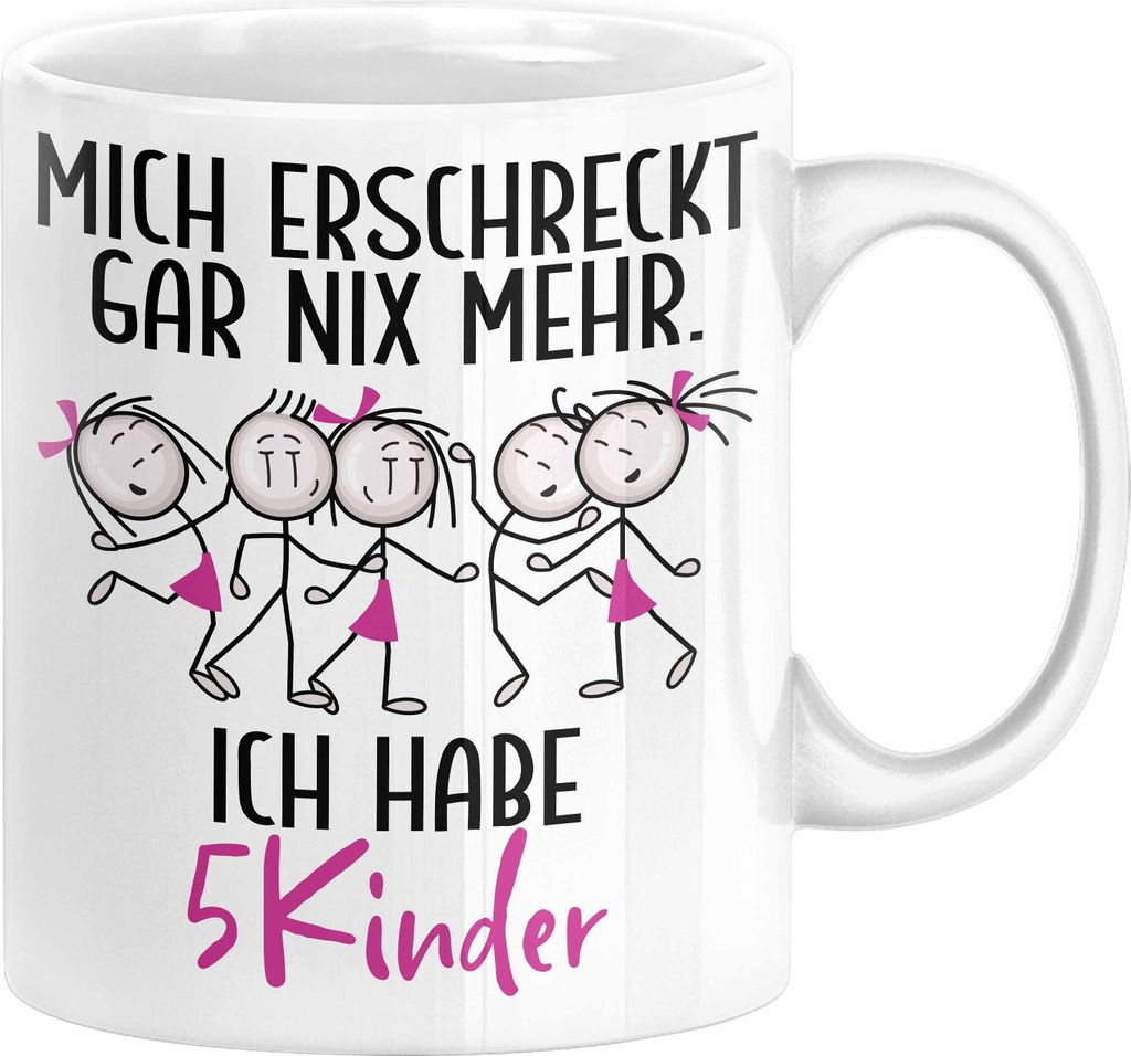Eltern Mutter Vater Tasse Geschenk von 5 Kindern Lustige Geschenkidee für Mama Papa Mich Erschreckt Gar Nix Mehr Ich Habe 5 Kinder (Weiß)