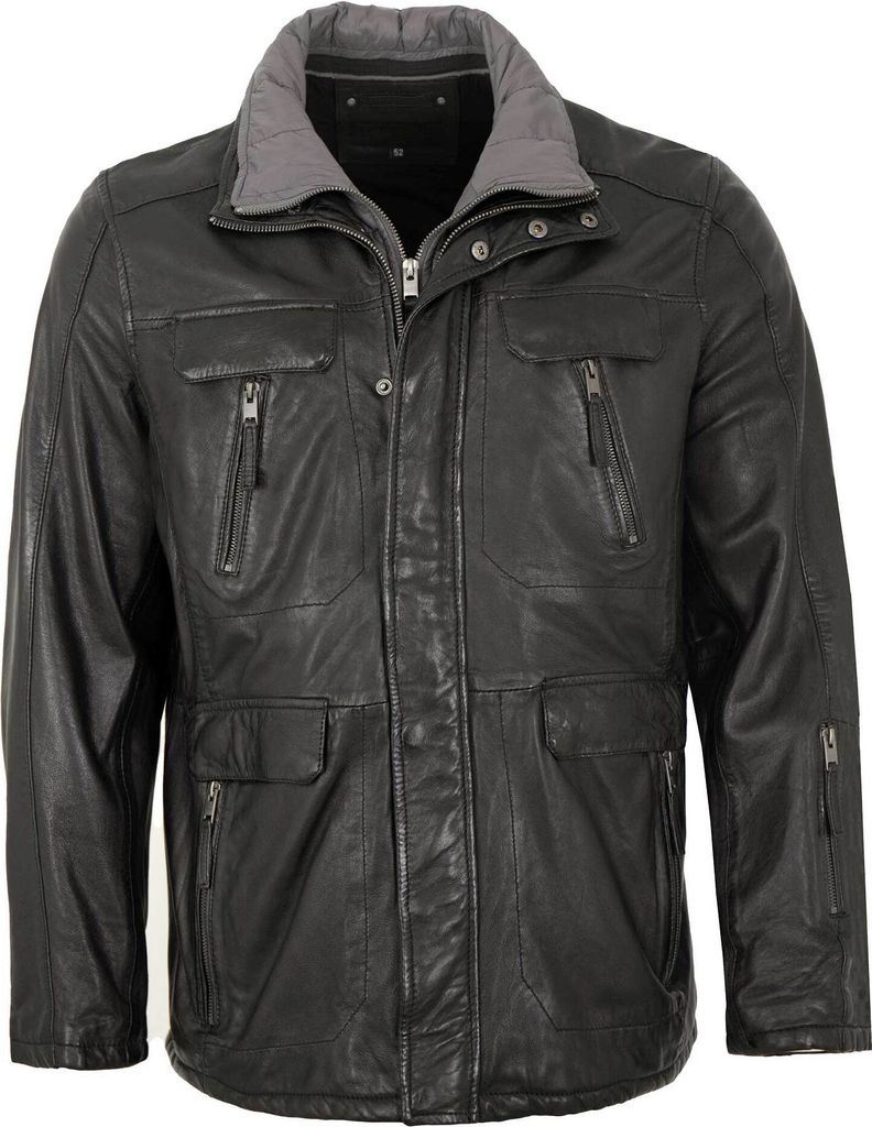 Herren Lederjacke Longjacke Lammnappa schwarz : 54