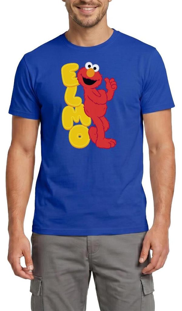 Spreadshirt Sesamstraße Elmo Mit Schriftzug Männer T-Shirt, XXL, Dunkelblau