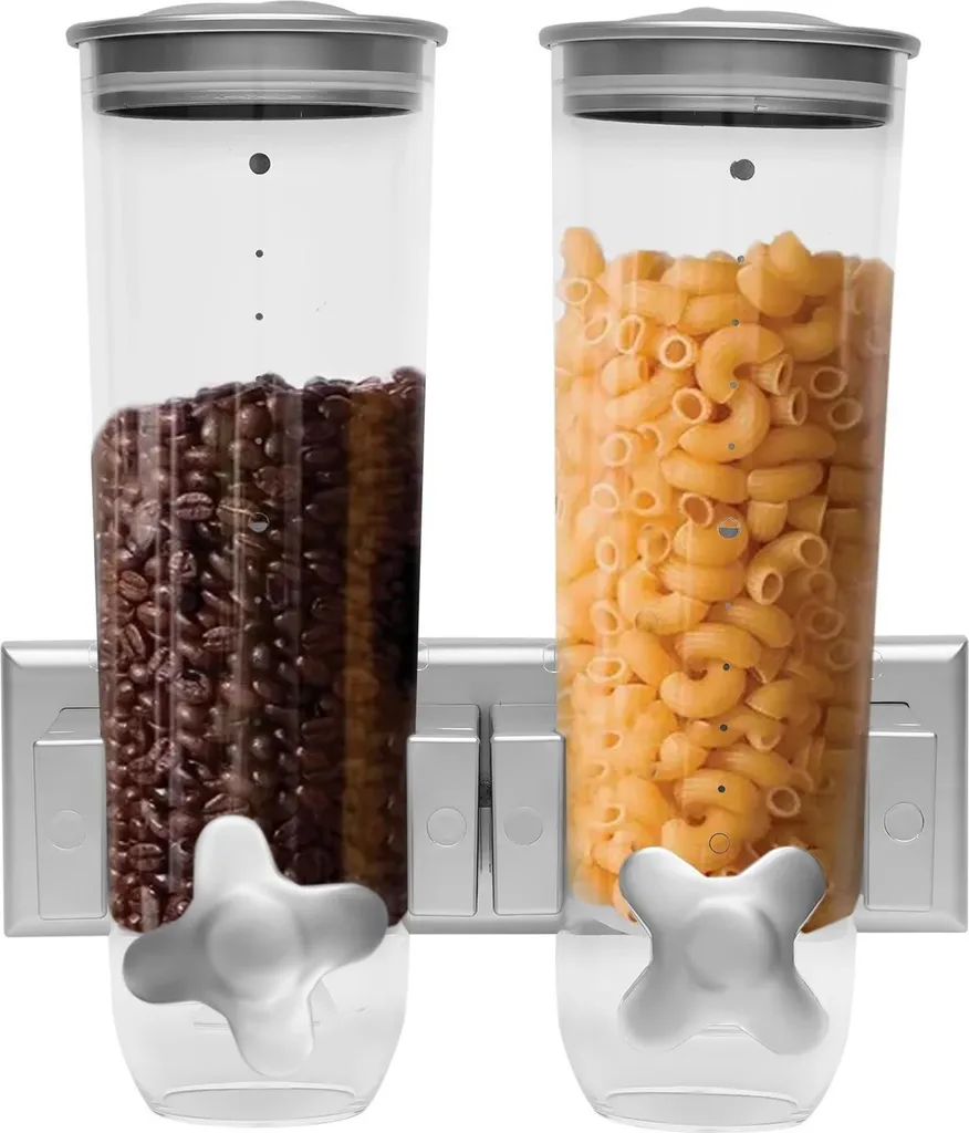 Double distributeur alimentaire mural pour riz et céréales - Capacité 3L