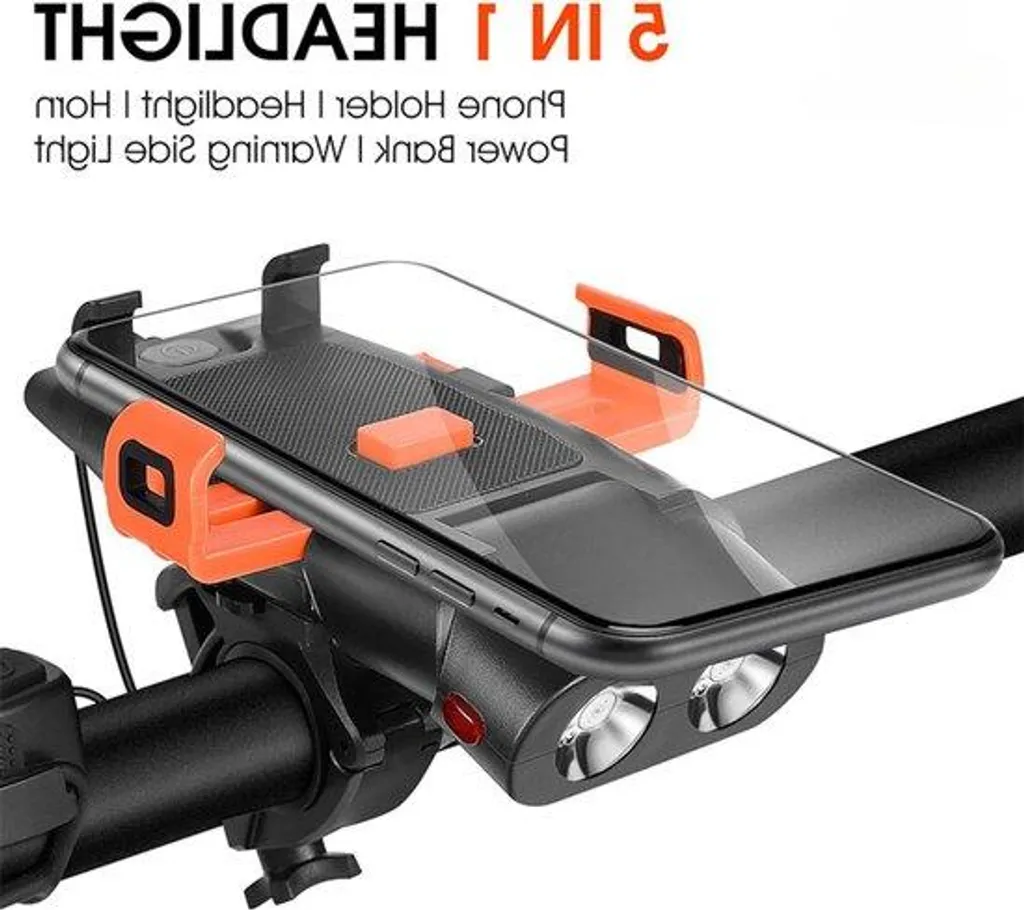 Support Téléphone Vélo Électrique 5-en-1 avec Phare LED 500 Lumens