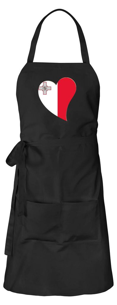 Huuraa Schürze Malta Flagge Herz Schwarz mit Taschen Baumwolle Kochschürze Geschenkidee