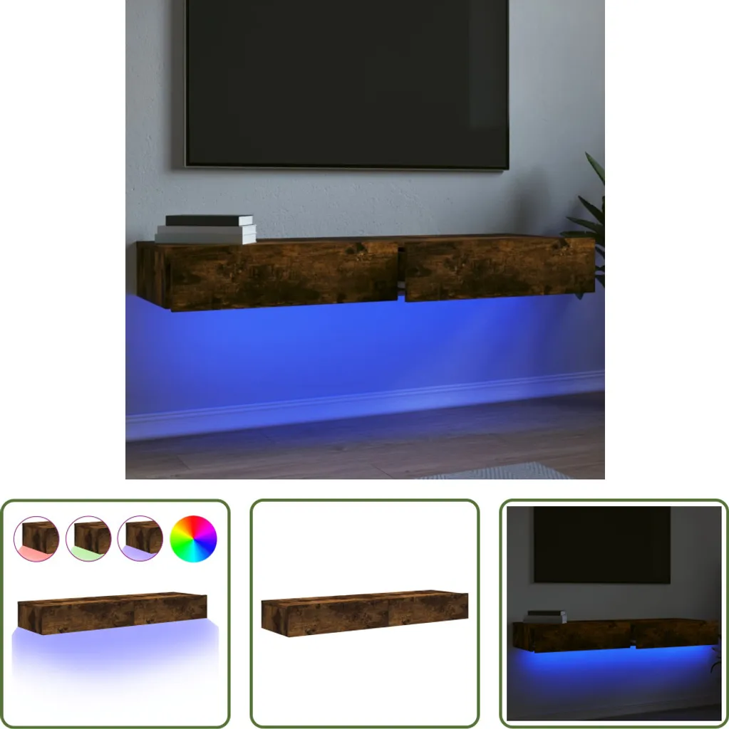 Mobili TV Parete LED 60x35x15,5 cm Rovere Fumé - Set di 2 Unità