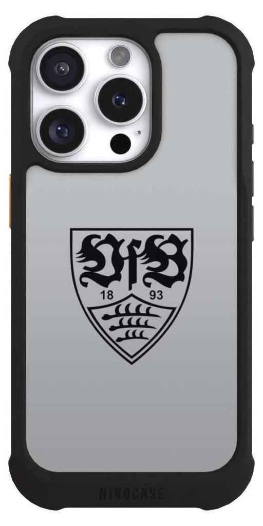 NIVOCASE Hülle für Apple iPhone 16 Pro Stoßfeste Handyhülle NIVOmax Case Schwarz Logo Offizielles Lizenzprodukt VfB Stuttgart