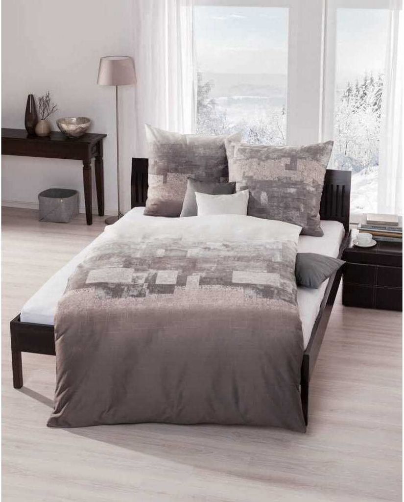 Kaeppel Mako-Satin Bettwäsche Mystery 100% Baumwolle Reißverschluss Bettbezug Kissenbezug Bettgarnitur Bettwäsche-Set Bettzeug 135x200 cm Kiesel