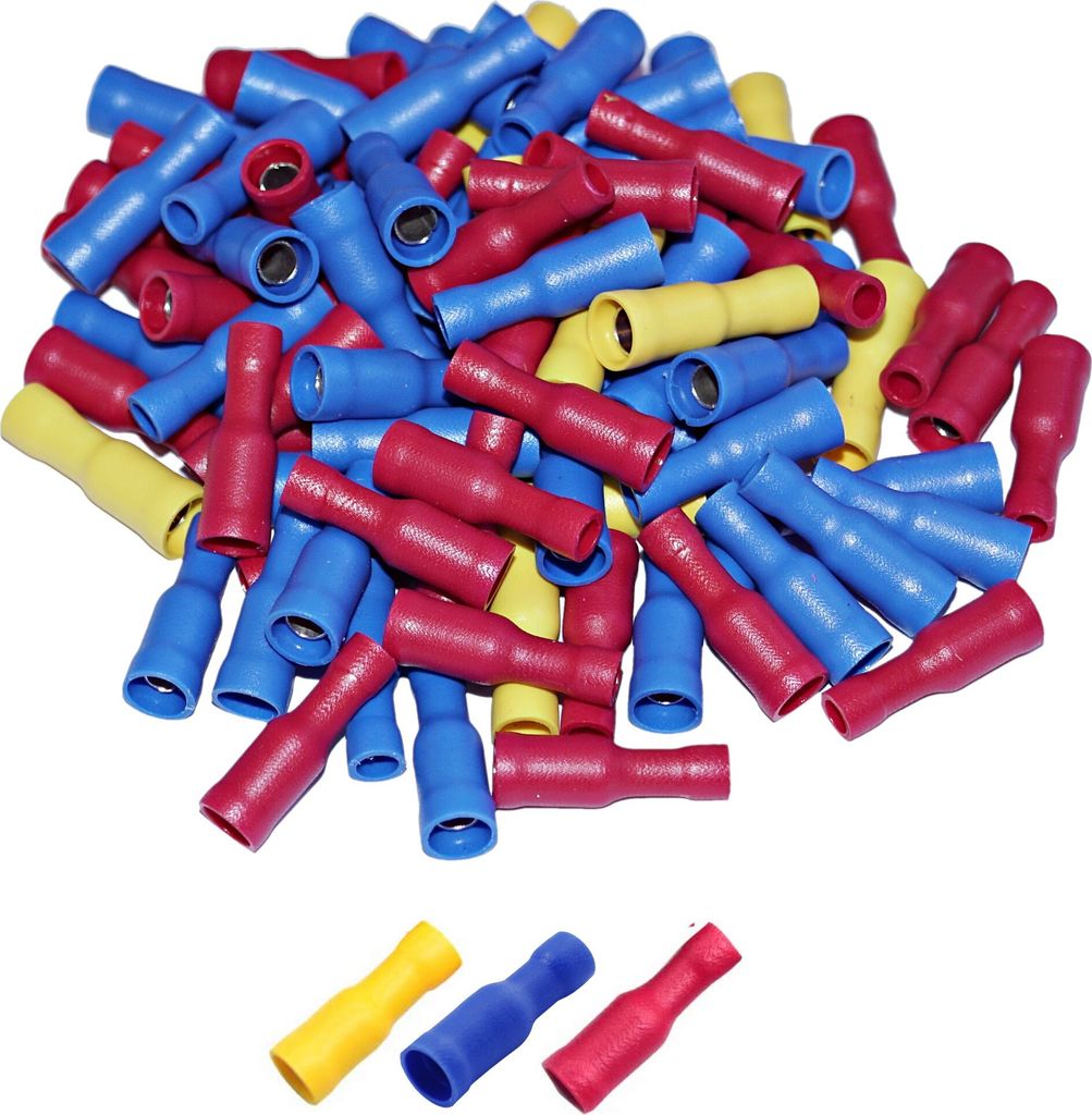 Rundsteckhülse isoliert weiblich Sortiment rot blau gelb 0,25-6,0 mm² Set 100 Stück