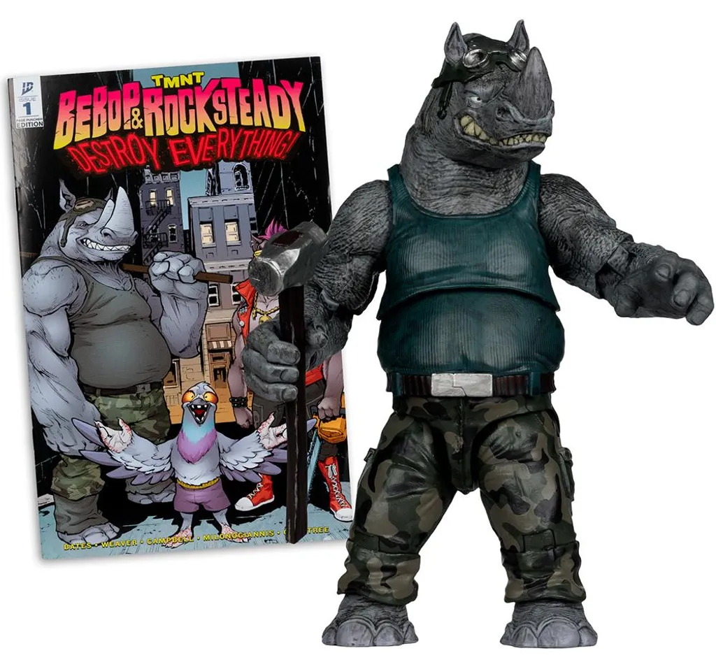 Rocksteady Page Punchers TMNT Figurine Articulée 17 cm Haute Qualité