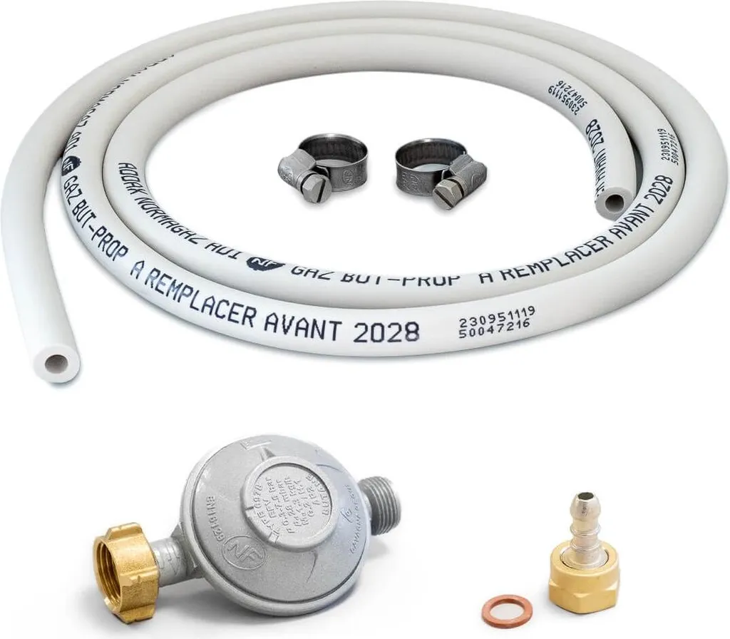 Kit gaz butane 28 mbar haute sécurité avec flexible 1,5m et tétine