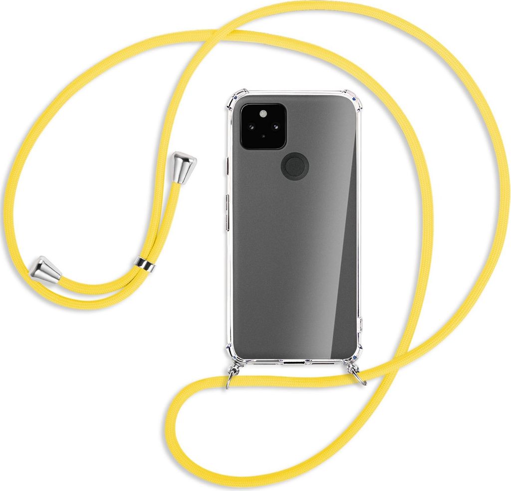 Handykette Backcover-Schutzhülle mit Band (Metall silberfarben) für Google Pixel 5a 5G - gelb