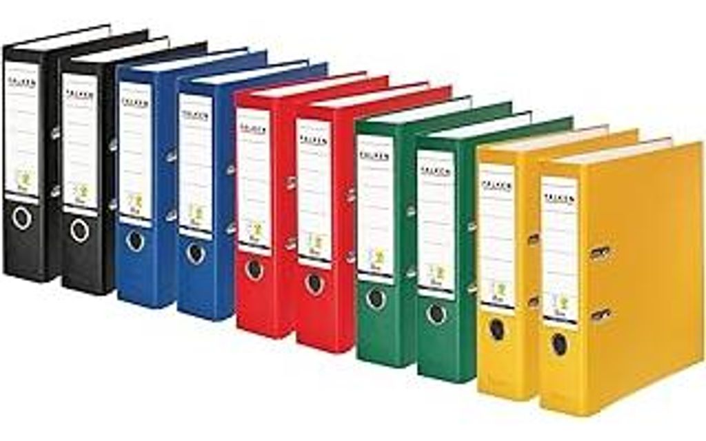 Original Falken 10er Pack PP-Color Kunststoff-Ordner. Germany. 8 cm breit DIN A4 Vegan farbig sortiert zu je 2x schwarz, blau, rot, gelb, grün Ak...