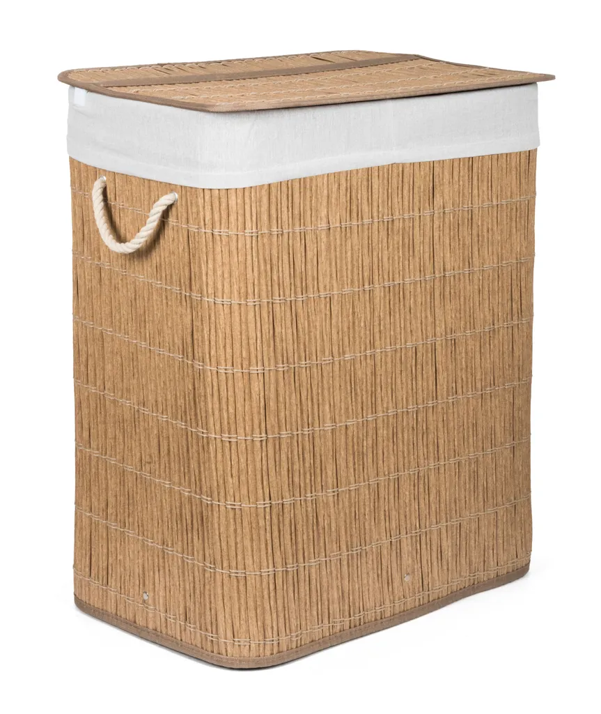 Portabiancheria G21 105L Bianco Rattan | Cesto Doppio Vano Salvaspazio