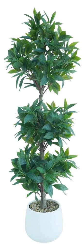 Künstlicher Lorbeerbaum - Topiary Dreikugel-Form - 120 cm - Für Innenbereich, Bodenpflanze - Getopft - Milchweißer Topf