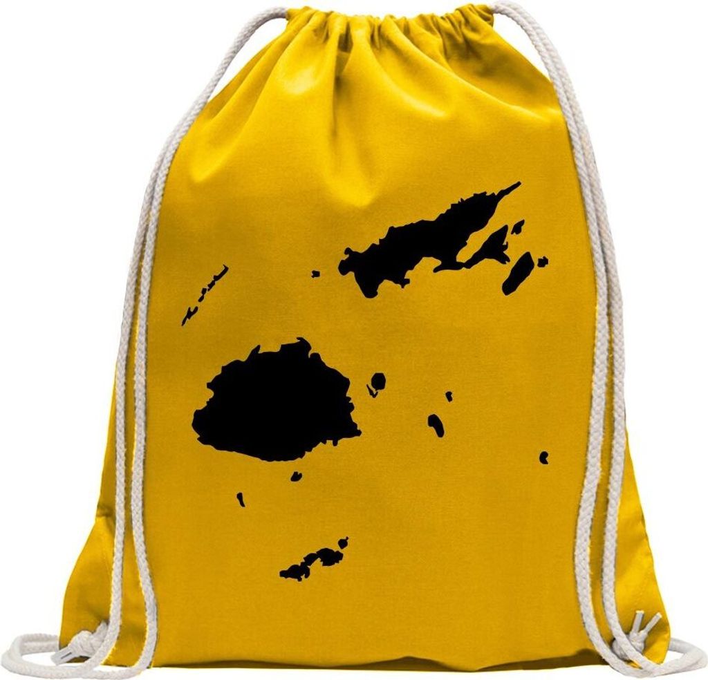 Kiwistar - Turnbeutel - gelb - Fidschi Umriss Kontur - Fun Rucksack Sport Beutel Gymsack Baumwolle mit Ziehgurt