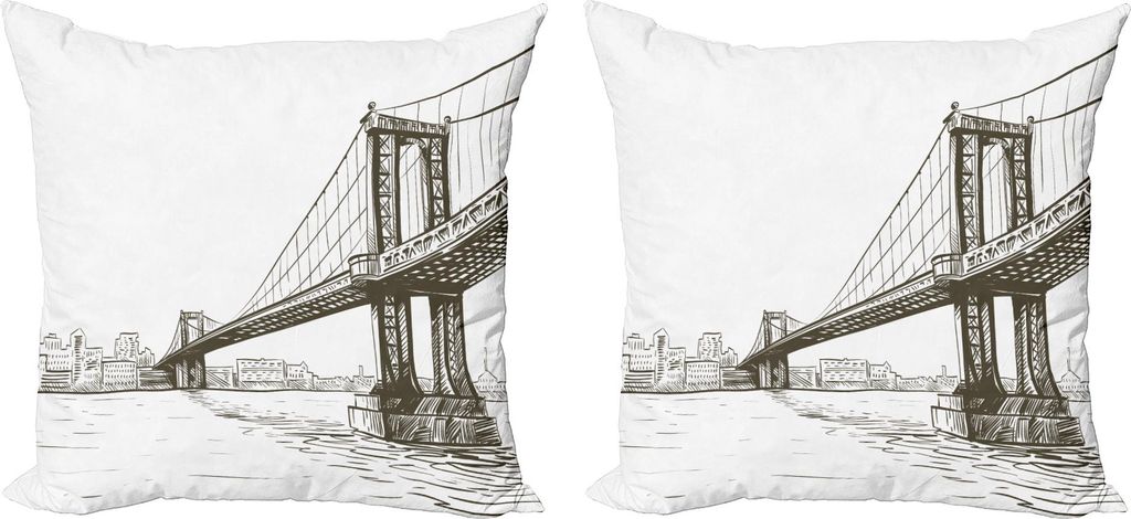 ABAKUHAUS New York Kissenbezug Set (2Stück), Gezogener Brooklyn-Brücken-ungewöhnlicher Graffiti-Art-alter städtischer Stadtbild-Digitaldruck, 4...