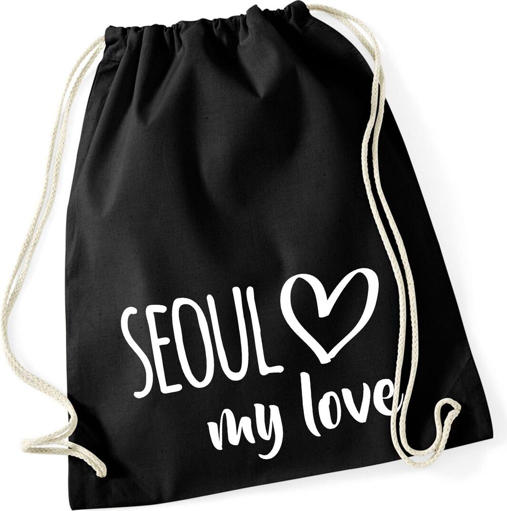Huuraa Turnbeutel Seoul my love 12 Liter Black Baumwolle Rucksack Geschenkidee