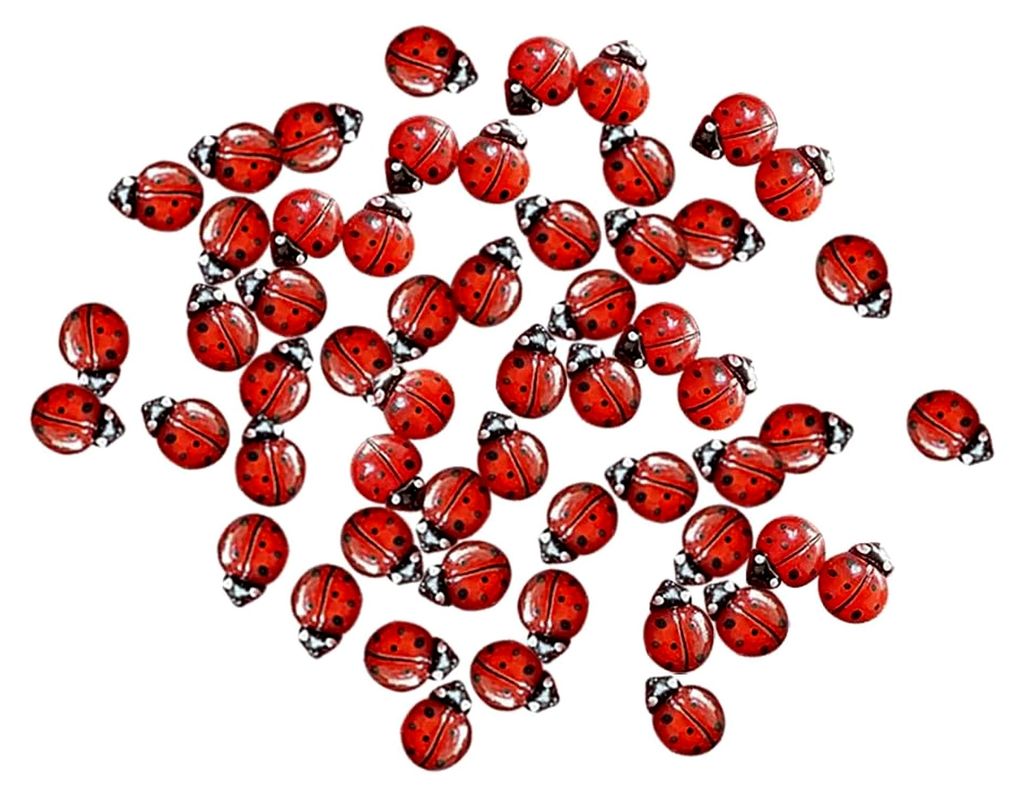 60 Stück Miniatur Harz Marienkäfer 3D Nagel Charms Nagel Anhänger Nagelschmuck Verzierungen mit flacher Rückseite