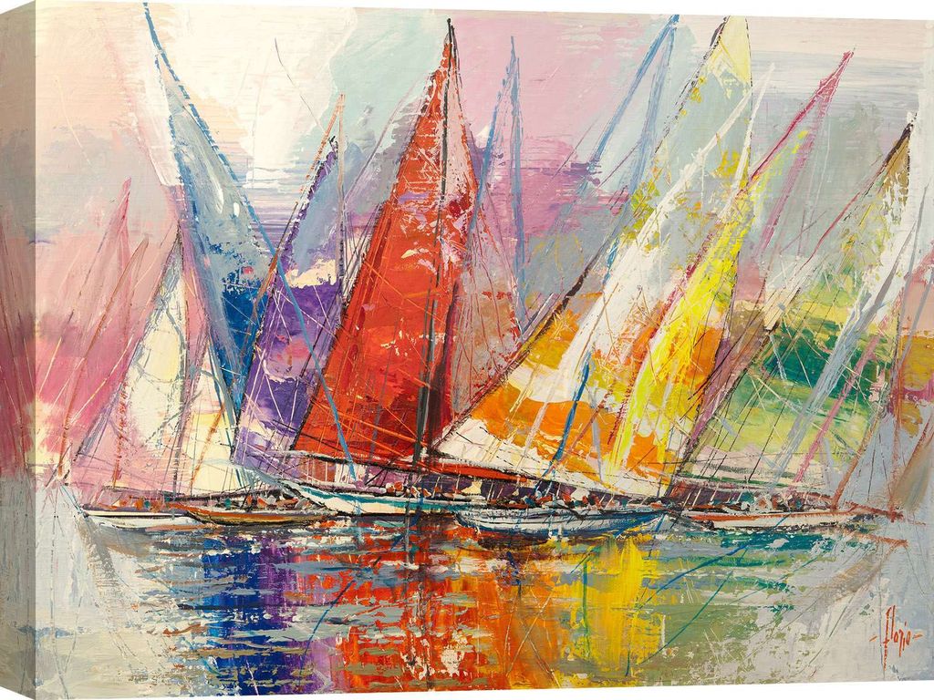 Leinwandbild mit Segelbooten - Luigi Florio, Reflektierende Segel - 70x50 cm
