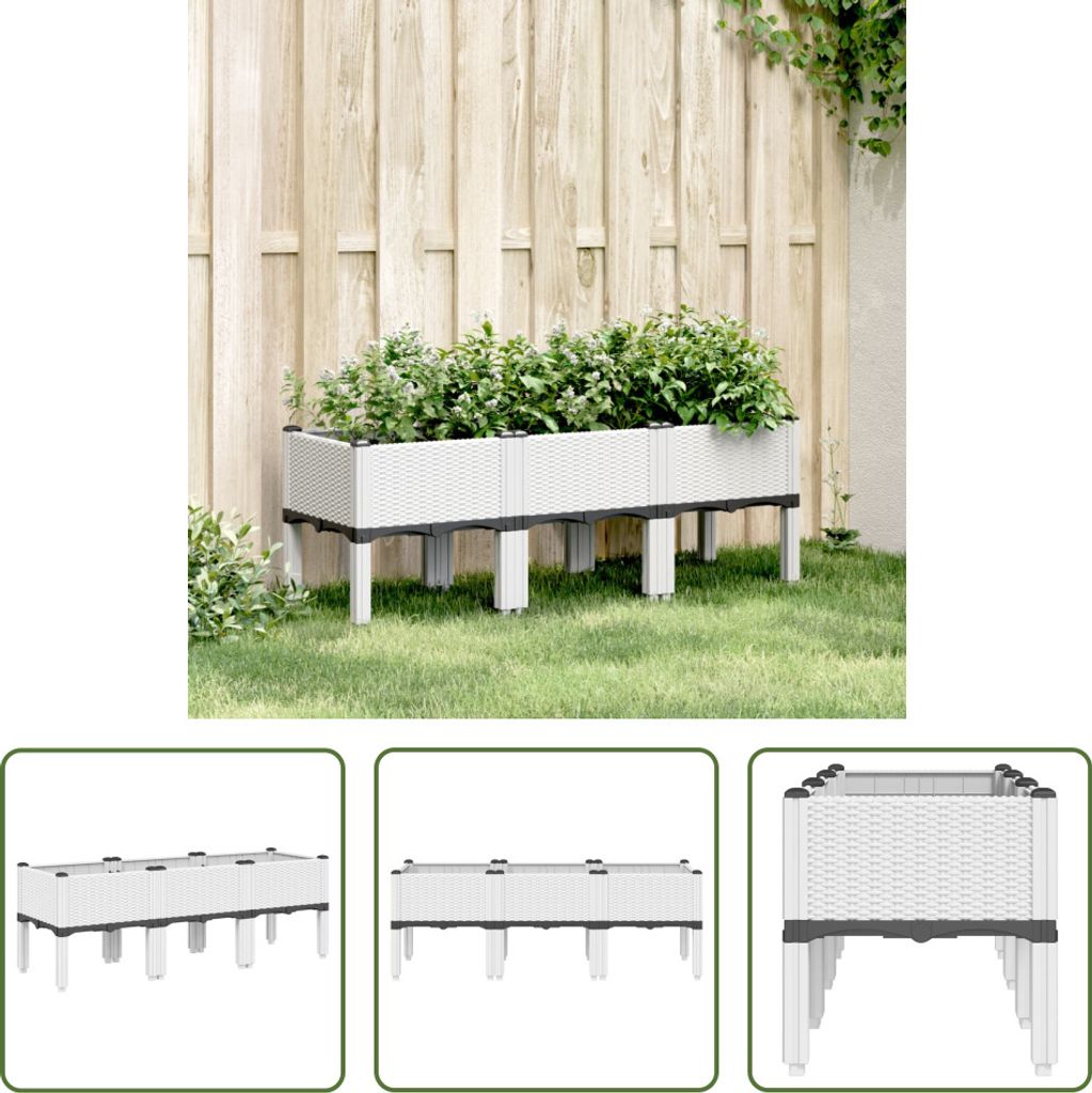 The Living Store Pflanzkasten mit Beinen Weiß 120x40x42 cm PP