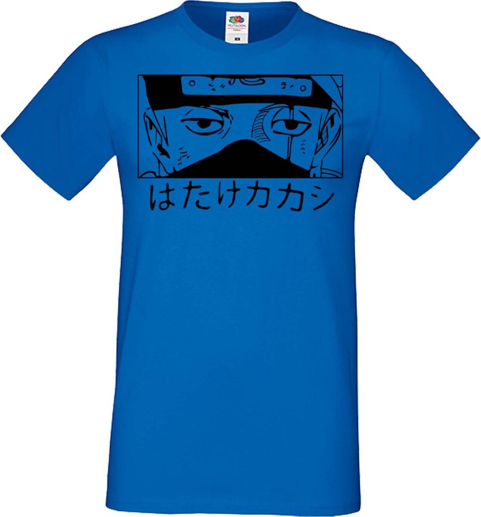 Herren T-Shirt Anime Manga Naruto Kakashi 03 Team 7 Sensei, Man 2XL / Blau