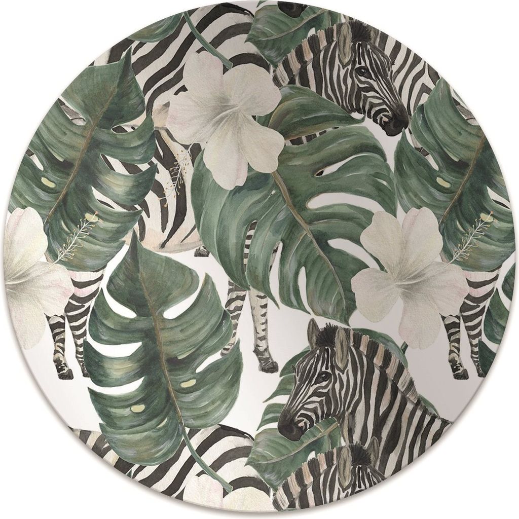 Rundmatte - Stuhlunterlage Bürostuhlunterlage - Rund Ø 100 cm - Bodenmatte - Fußmatte - Zebra in Blättern.