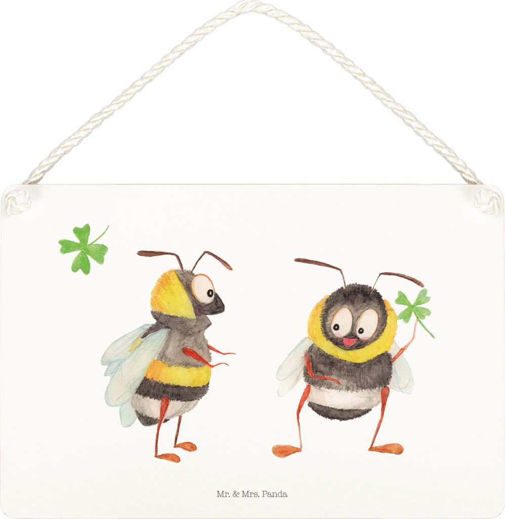 Mr. & Mrs. Panda Schild Hummeln Kleeblatt DIN A5 - Weiß - Geschenk, Spruch Positiv, glücklich sein, hängeschild, Dekobrett, Holzschild, Fröhlic...