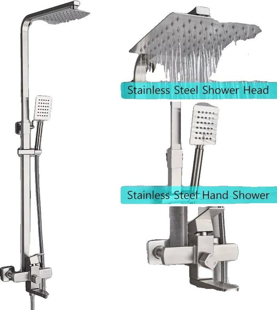 Duscharmatur, Wandmontage, Regen- und Handbrause, Bürstetes Nickel