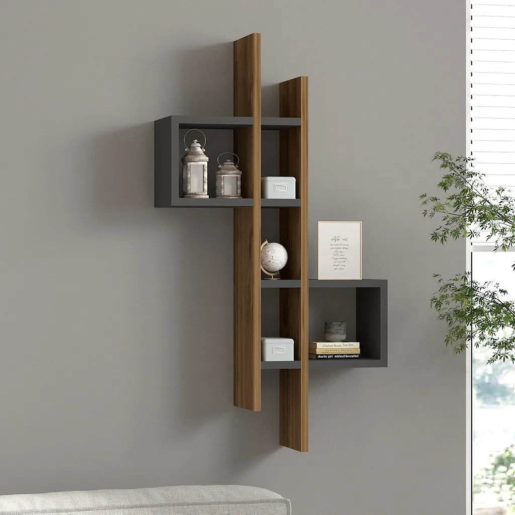 Skye Decor Emse Oak Anthracite Étagère Murale en Chêne 54x108x20 cm