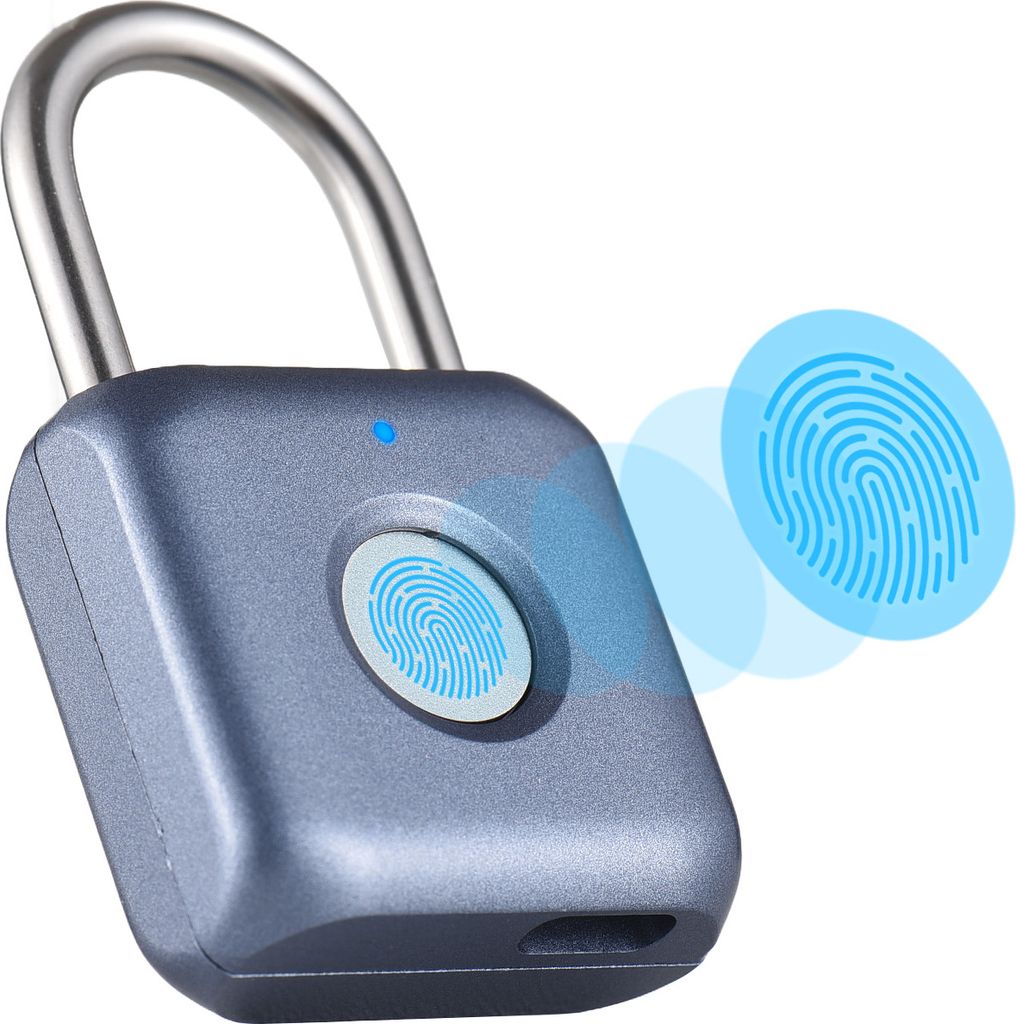 Vorhaengeschloss mit Fingerabdruck, multifunktionales intelligentes Vorhaengeschloss mit Fingerabdruck, keine Kennwortsicherheit, IPX2, wasserdicht...