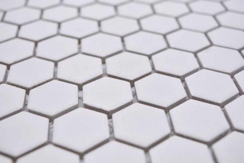 Handmuster Keramik Mosaik Hexagon weiß R10B Duschtasse Bodenfliese Mosaikfliese Küche Bad Boden MOS11H-0101-R10_m