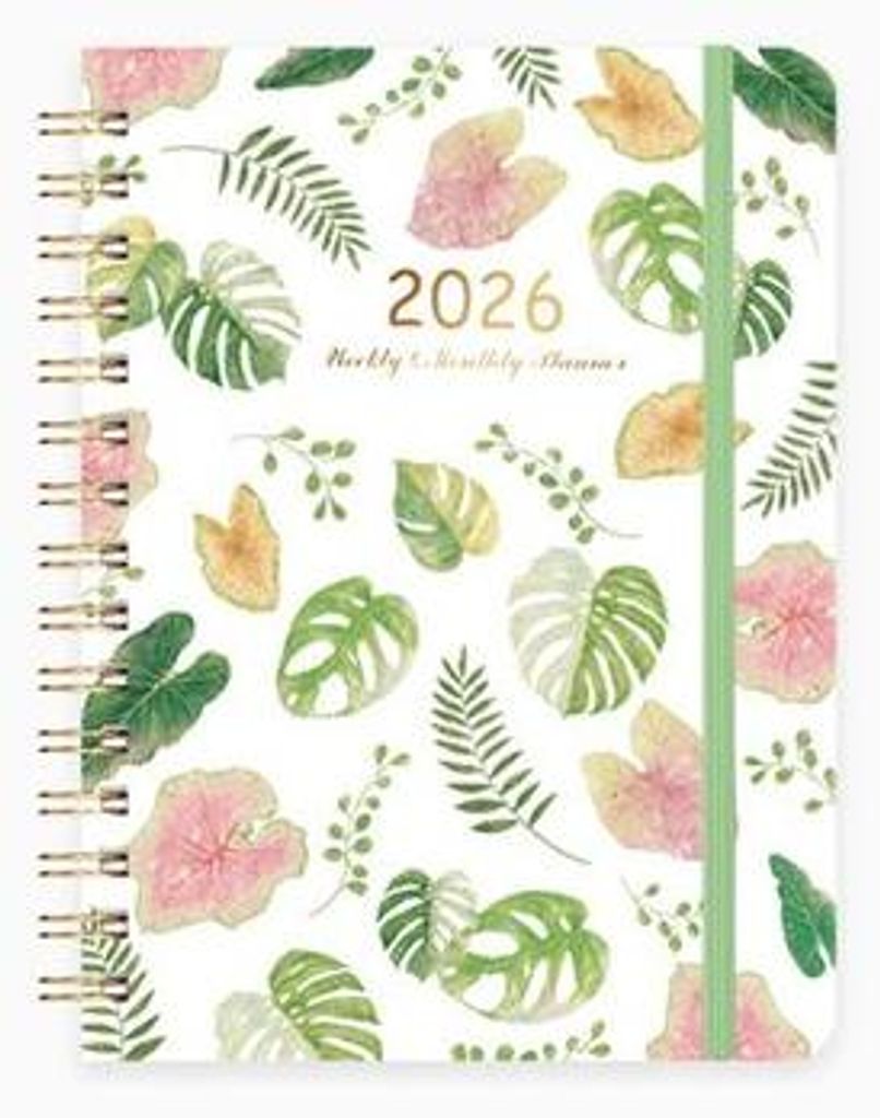 Akademische Agenda 2026 - 12 Monate - Doktorandenplaner mit Klebeborsten (Rote Blätter)